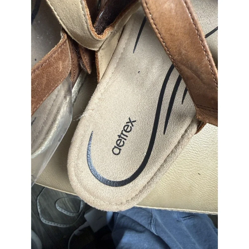 Aetrex Vania Arch Support Espradille Platform Sandals Cognac Leather Size 10